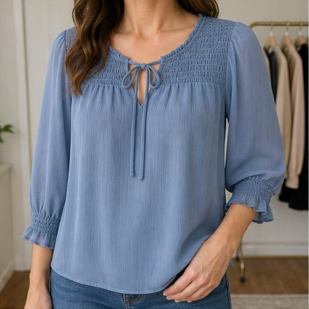 Blue Smocked Top - Picture 2 of 6